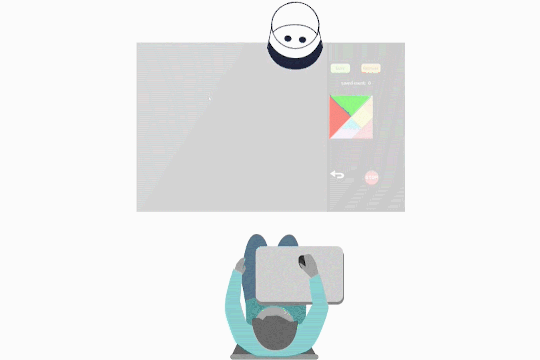 An gif animation where a human and a robot take turns to create a tangram.